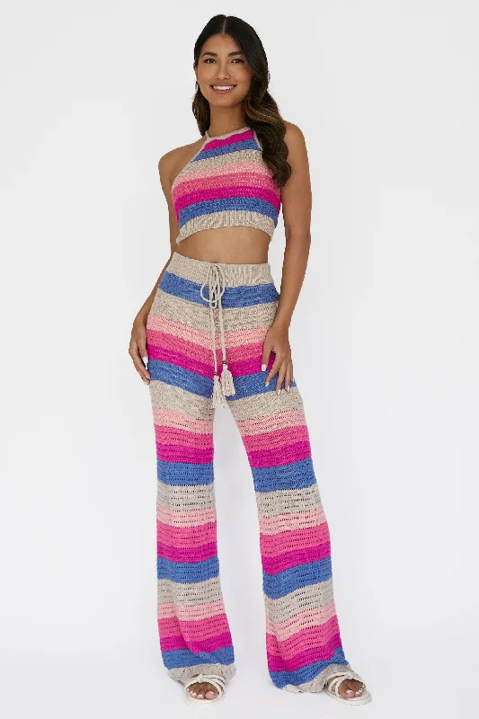 Maternity Casual Dresses for Pregnant Women​ Dream Believer Crochet Pants Stripe Pink Multi