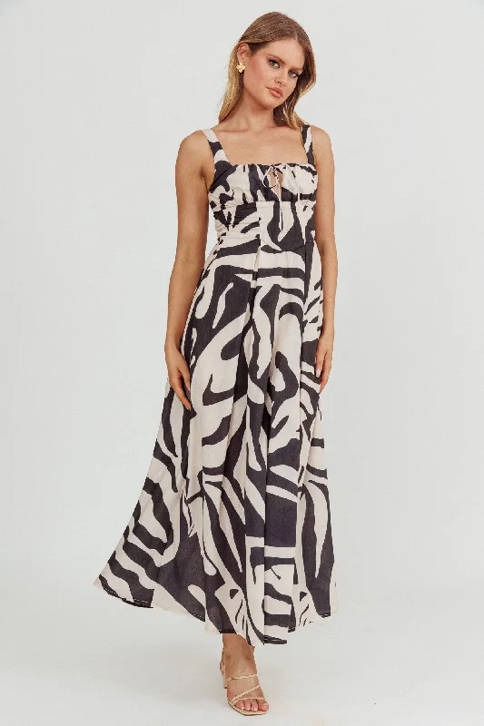 Striped Casual Dresses in Cotton Blend​ Colette A-Line Maxi Dress Black