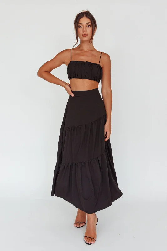 Beaded Casual Dresses for a Decorative Touch​ Bondi Waist Tie Maxi Skirt Black