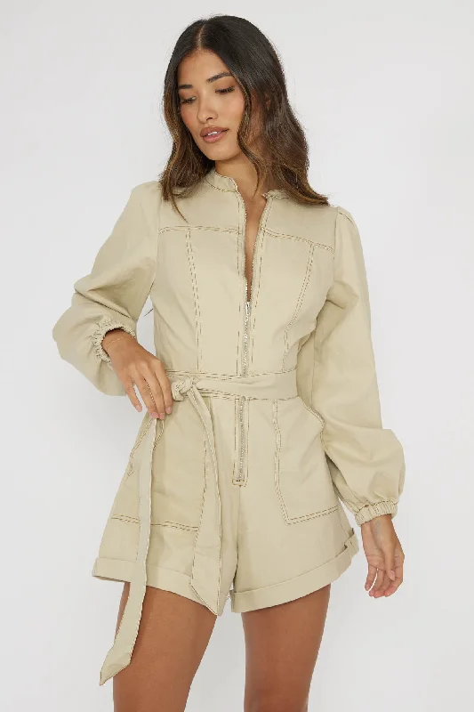 Long - Sleeve Casual Dresses in Lightweight Fabrics​ Real World Zip Front Romper Butter