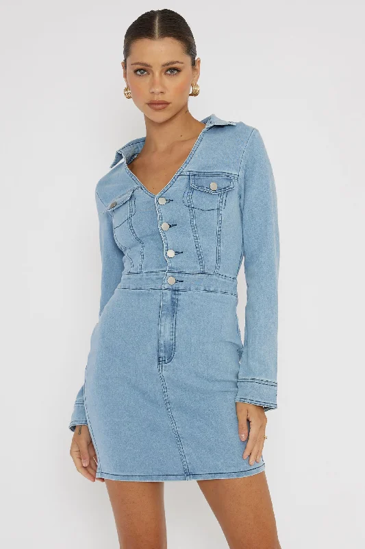 Sequined Casual Dresses for Special Occasions​ Jazelle Long Sleeve Mini Dress Denim