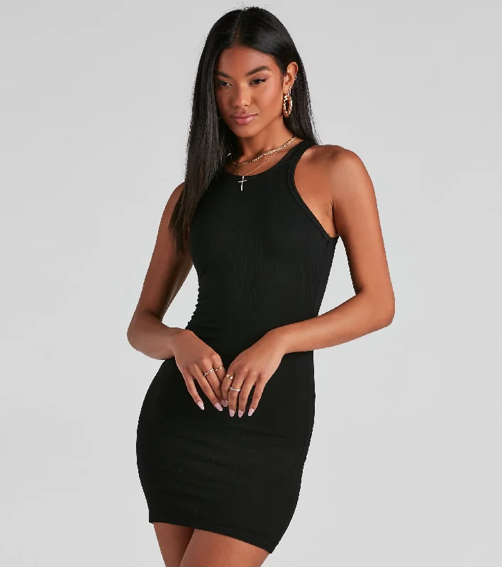 Celebrity - Inspired Casual Dresses for a Fashionable Look Ribbed Knit Crew Neck Bodycon Mini Dress Celebrity - Inspired Casual Dresses for a Fashionable Look Ribbed Knit Crew Neck Bodycon Mini Dress