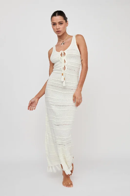 Work - from - Home Casual Dresses for Comfort and Style​ Sunlight Bust Tie Knit Maxi Dress White