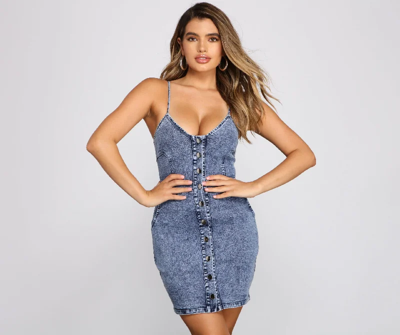 Sun - Protective Casual Dresses for Outdoor Activities​ Denim Days Button Up Mini Dress