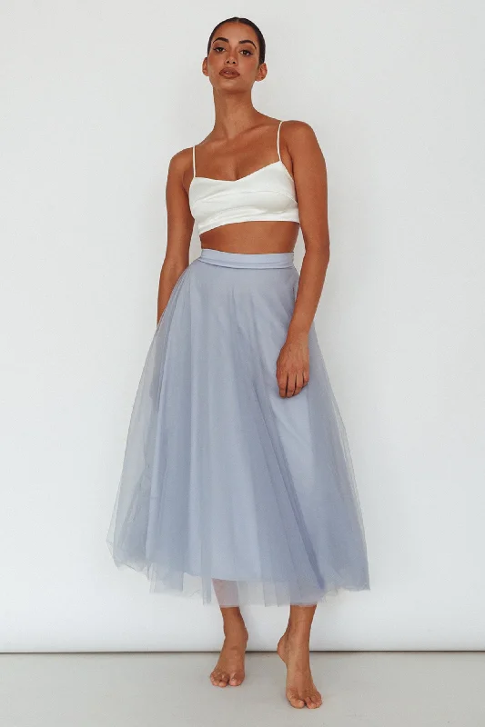 Geometric - Patterned Casual Dresses for a Modern Style​ Jasmine Organza Mesh Elasticated Waist Midi Skirt Blue