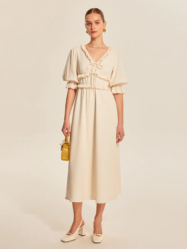 Ombre - Dyed Casual Dresses for a Gradient Effect​ Ruffle Trim Drawstring Dress