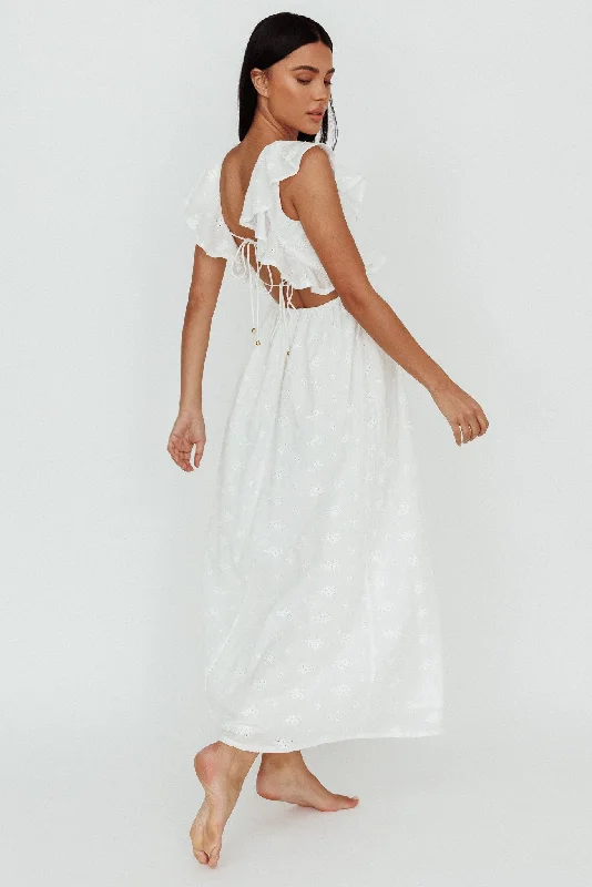 Petite - Sized Casual Dresses for Smaller Frames​ Primrosia Tied Back Maxi Dress Eyelet White