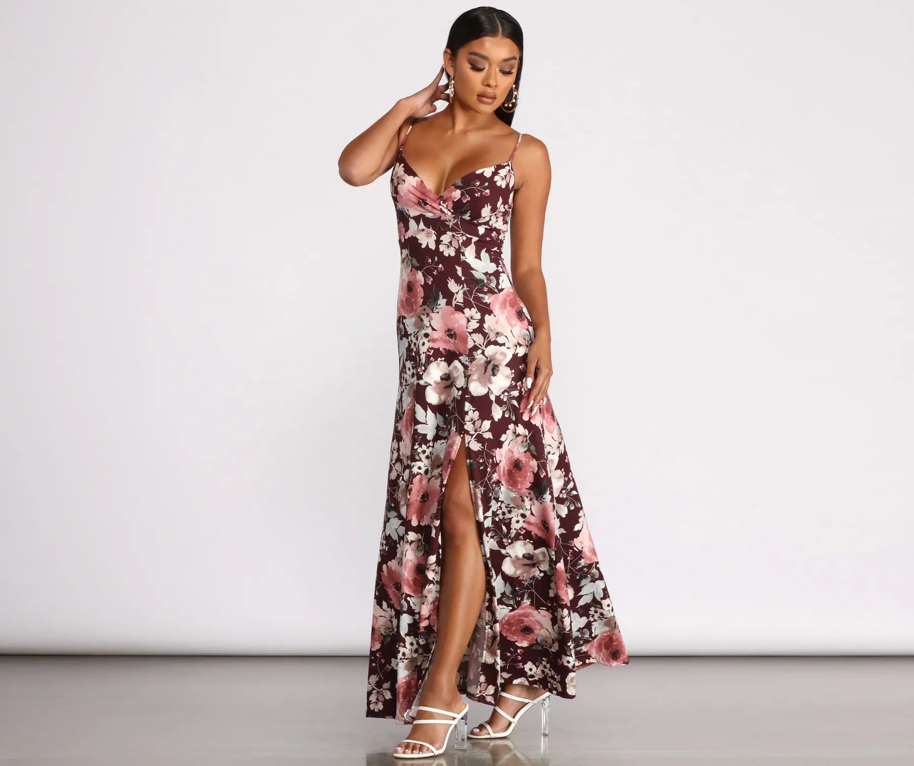 Machine - Washable Casual Dresses for Hassle - Free Care​ High Slit Floral Knit Maxi Dress