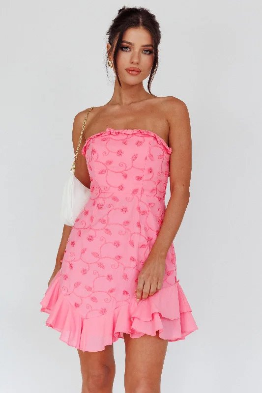 Child - Sized Casual Dresses with Cute Designs​ Cece Embroidered Bandeau Dress Hot Pink