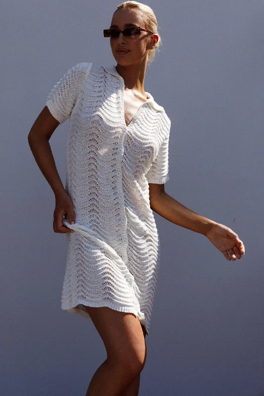 Midi Casual Dresses in Trendy Patterns​ Glennon B Crochet Shirt Dress White
