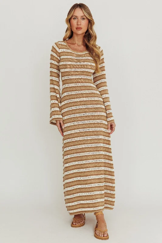 Washable Casual Dresses for Convenient Cleaning​ Meredith Long Sleeve Cut-Out Maxi Dress Chocolate