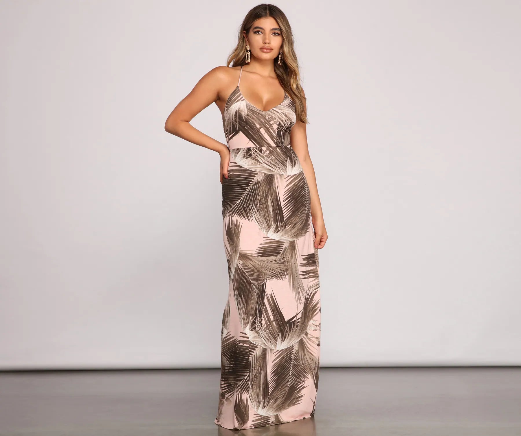 Long - Sleeve Casual Dresses in Lightweight Fabrics​ Stunning Beauty Tropical Maxi Dress