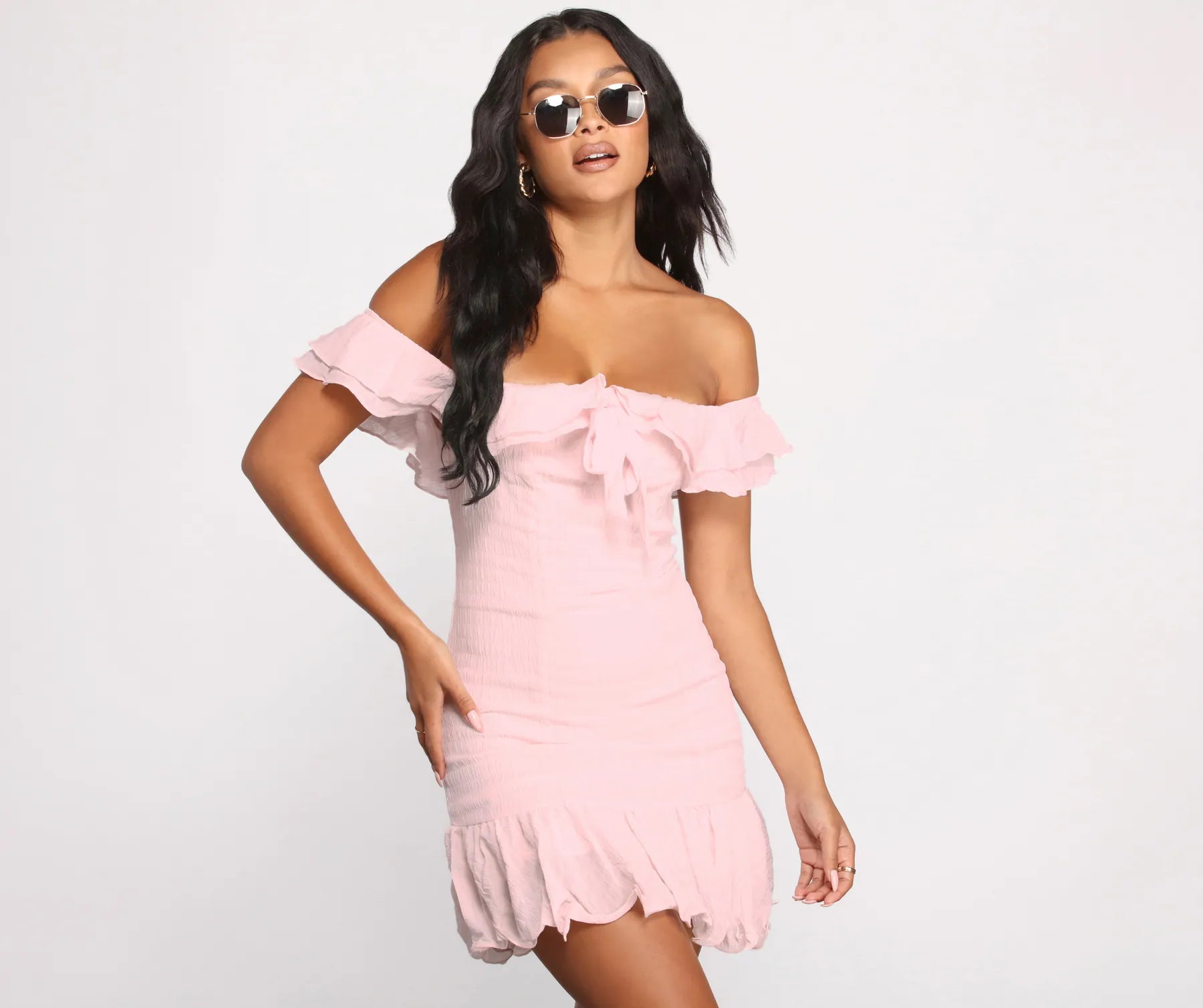 Knit Casual Dresses in Chunky Patterns​ Romanced in Ruffles A-Line Mini Dress