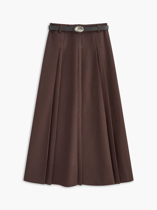 Summer - Appropriate Casual Dresses in Lightweight Materials​ Utility Pleated Belted  Midi Skirt