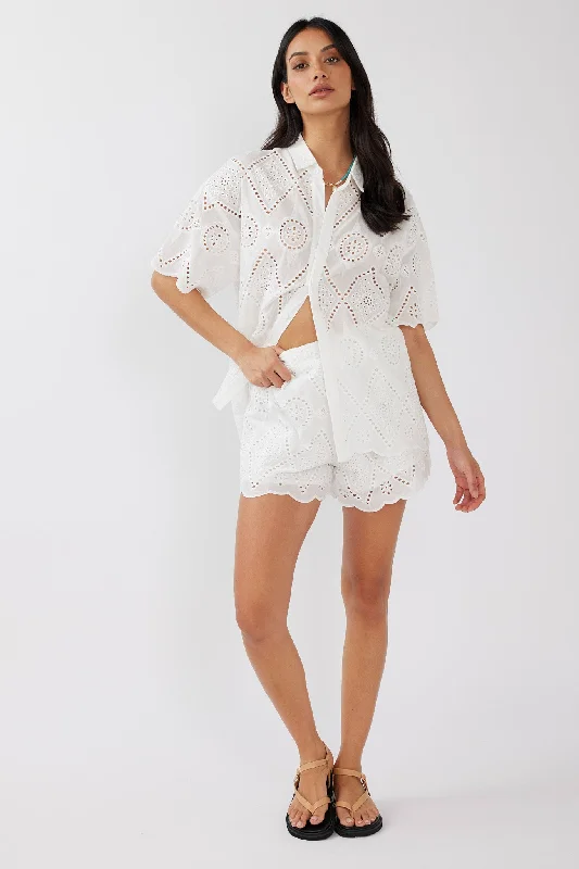 Weekend - Wear Casual Dresses for a Laid - Back Look​ Love Again Eyelet Embroidery Shorts White
