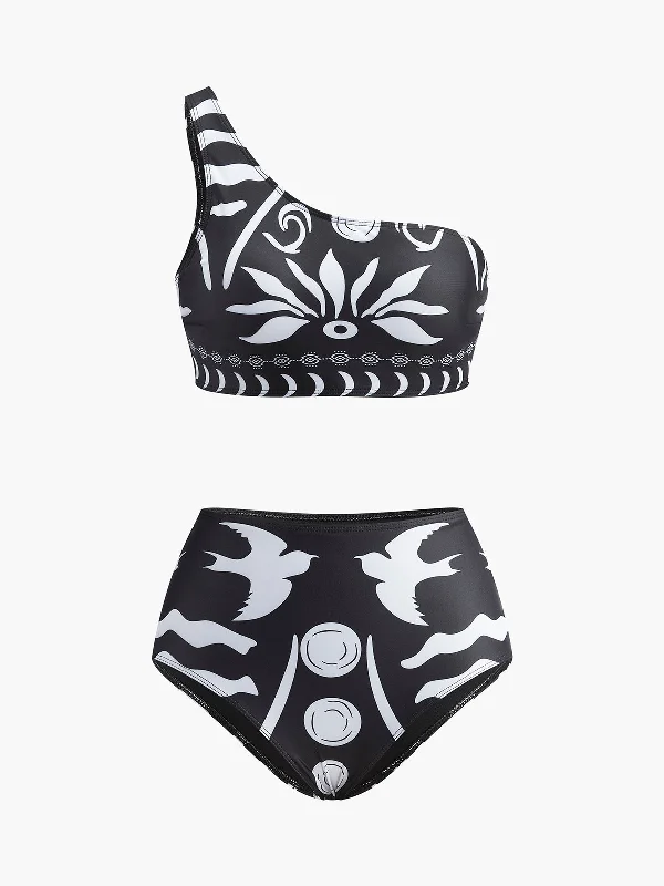 Anti - Wrinkle Casual Dresses for Easy Maintenance​ One-Shoulder Tribal Print Bikini Set