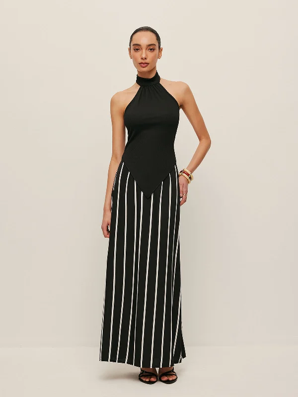Zip - Front Casual Dresses for Easy On and Off​ High Neck Asymmetric Panel Stripe Skirt Set