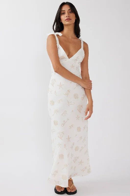 Abstract - Printed Casual Dresses for a Contemporary Vibe​ Jaya Tied Shoulder Maxi Dress Print Beige