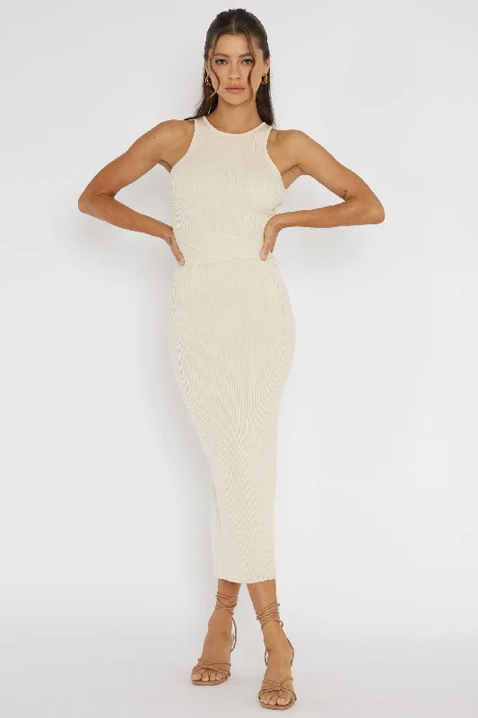 Organic Cotton Casual Dresses for a Natural Choice​ Charmed Me Ribbed Knit Midi Dress Cream
