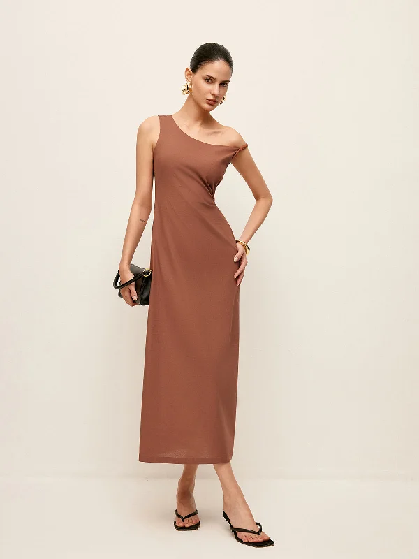 Belted Casual Dresses to Define the Waist​ Cotton One-Shoulder Dress