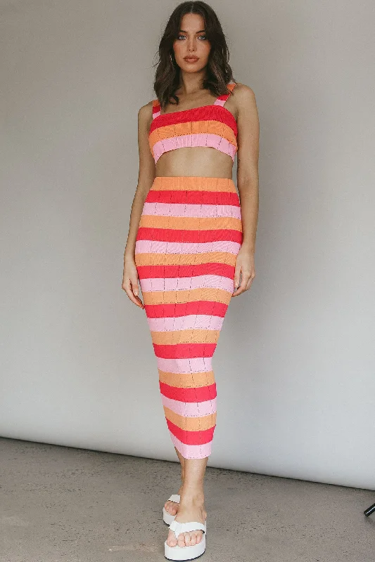Brunch - Suitable Casual Dresses for a Relaxed Gathering​ Chase The Sunrise Knit Maxi Skirt Striped Pink