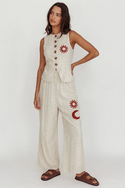 Cotton - Linen Blend Casual Dresses​ Swing Of Things Sun And Moon Wide Leg Pants Oat