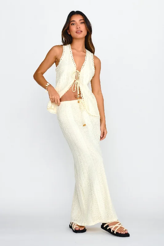 Garden Party Casual Dresses with Floral Motifs​ Ninevah Lace Maxi Skirt Beige