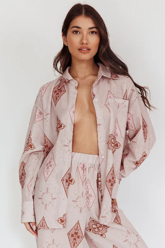Fair Isle - Patterned Casual Dresses for a Festive Look​ Alex Motif Collared Buttoned Shirt Mocha