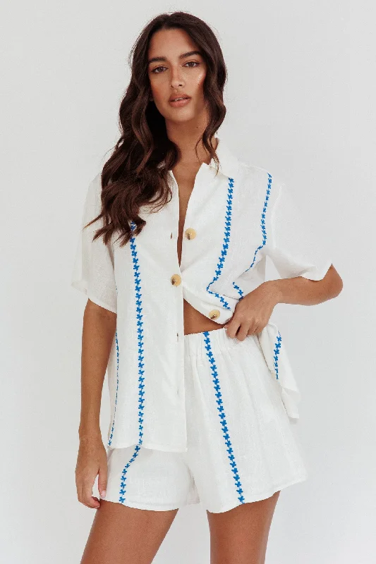 Abstract - Printed Casual Dresses for a Contemporary Vibe​ Swing Of Things Elastic Waist Shorts Embroidered White