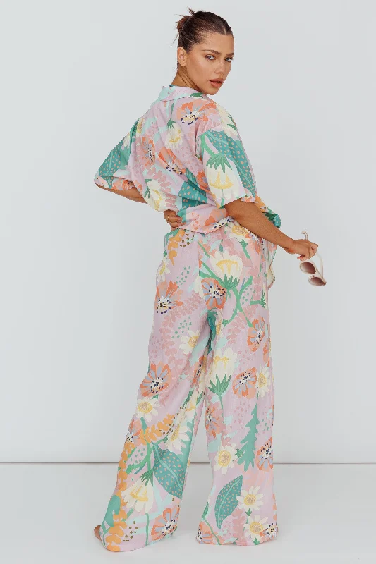 Pocket - Equipped Casual Dresses for Practicality​ Kiko Wide Leg Pants Print Pink Multi