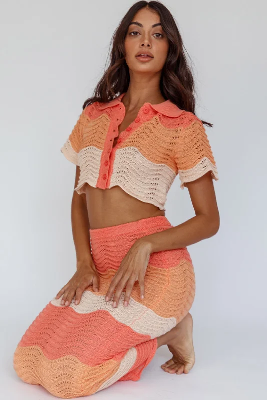 Brand - Specific Casual Dresses from Popular Labels​ May Blooms Button Up Crop Top Tangerine