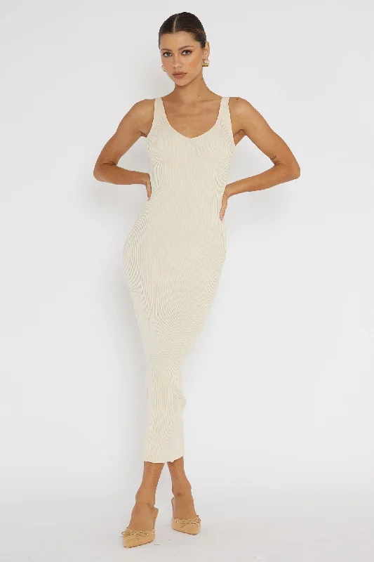 Cable - Knit Casual Dresses for a Traditional Style​ Linzi Lace-Up Back Knit Midi Dress Cream