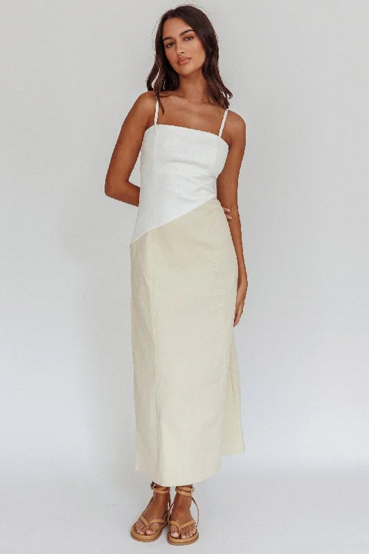 Long - Sleeve Casual Dresses in Lightweight Fabrics​ Irelia Contrast Maxi Dress White