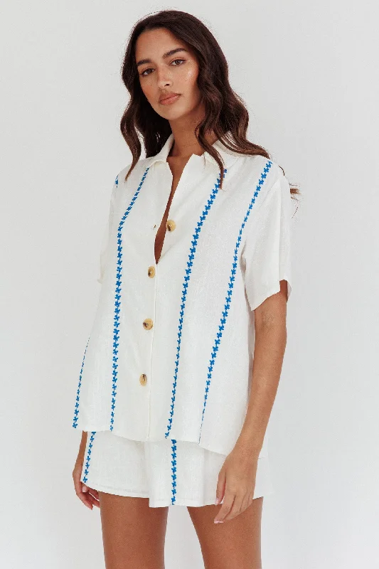 Rayon Casual Dresses for a Soft Feel​ Swing Of Things Embroidered Shirt White