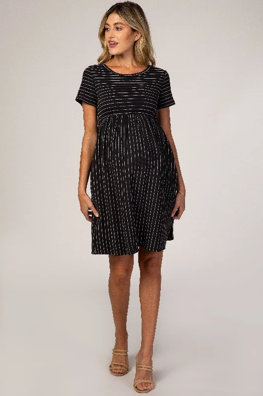 Beaded Casual Dresses for a Decorative Touch​ Black Striped Maternity Babydoll Dress