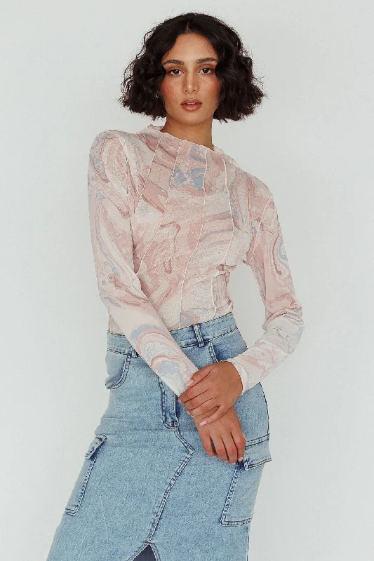 Rain - Resistant Casual Dresses for Wet Weather​ Madrid Long Sleeve Mesh Top Pink Multi
