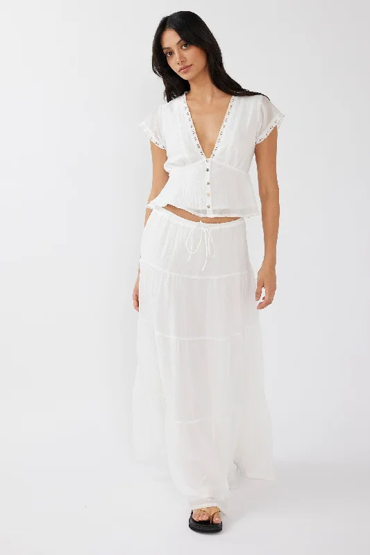 Button - Down Casual Dresses for a Classic Vibe​ Azura Drawstring Maxi Skirt White