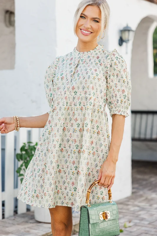 Recycled - Material Casual Dresses for Sustainability​ All You've Known Ivory Medallion Dress