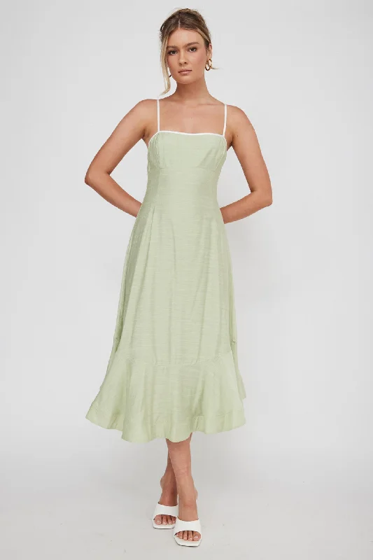 Travel - Friendly Casual Dresses for Comfort on the Go​ Noni Cami Strap Swing Midi Dress Pistachio