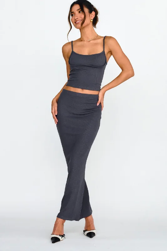 Drawstring - Waist Casual Dresses for Adjustable Tightness​ Strike A Pose Ribbed Maxi Skirt Charcoal