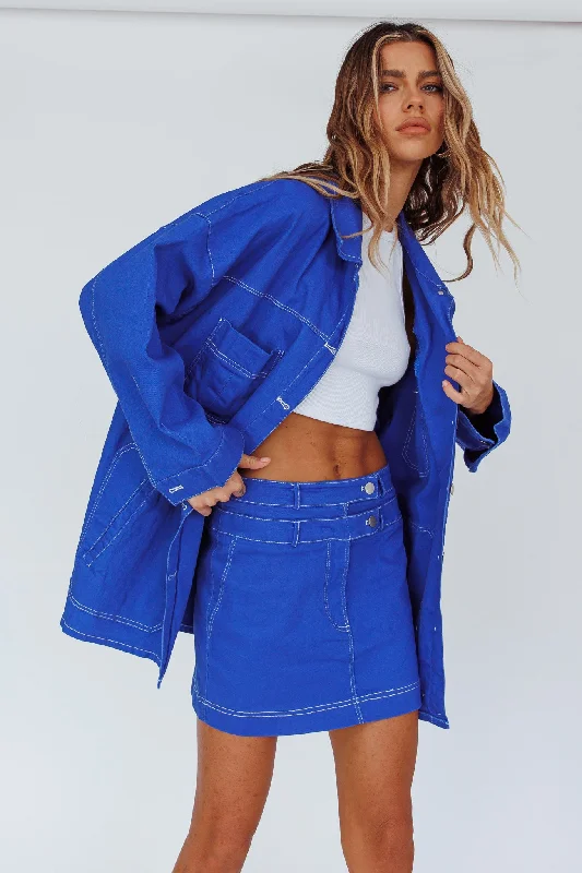 Festival - Inspired Casual Dresses with Bohemian Flair​ Back Row Oversized Pocket Jacket Blue