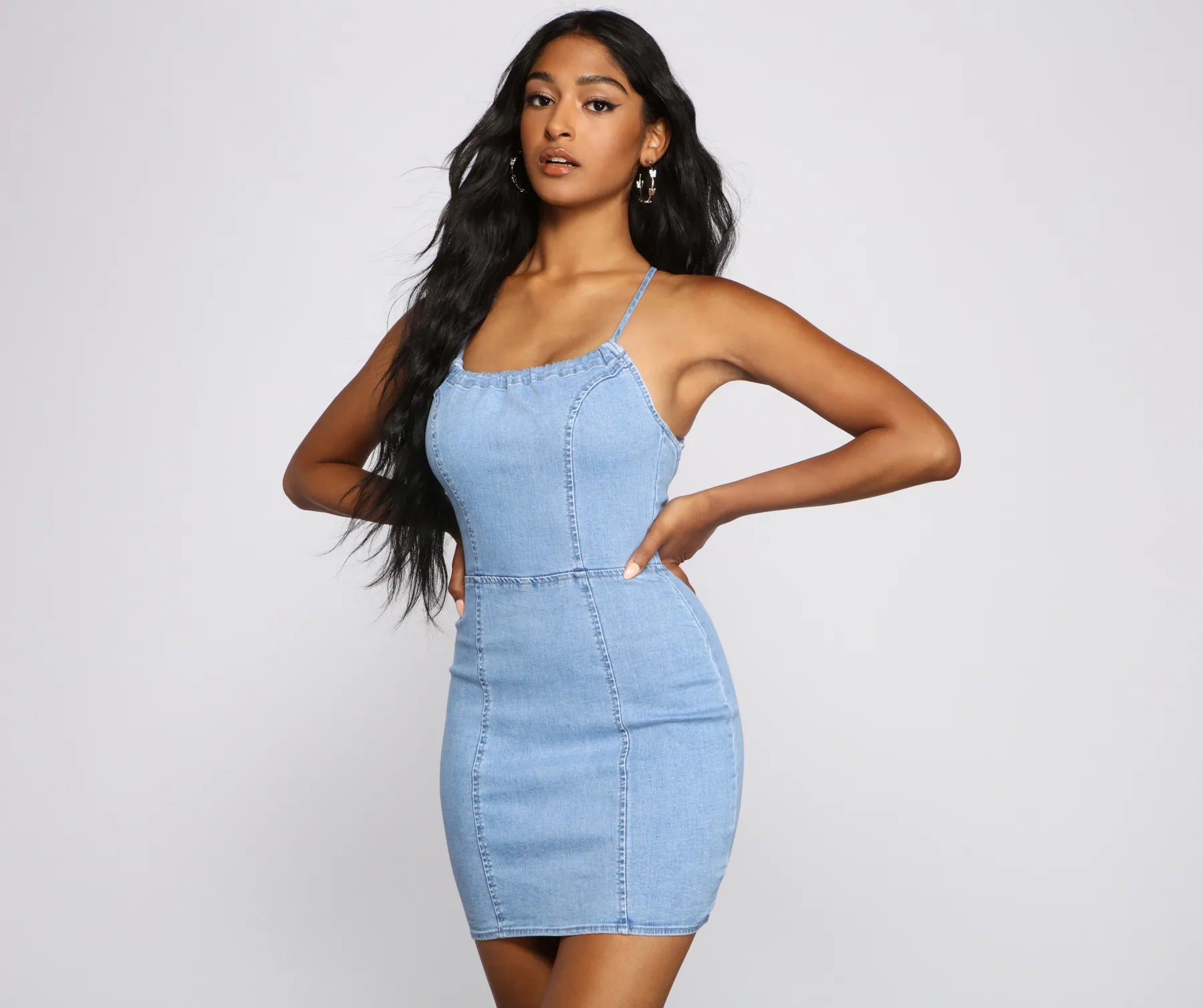 Detachable - Sleeve Casual Dresses for Versatility​ Denim Dreams Lace-Up Mini Dress