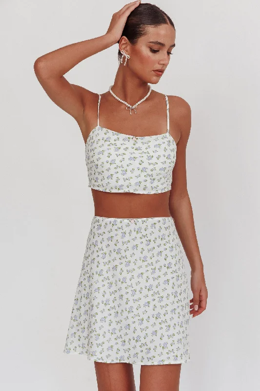 Beaded Casual Dresses for a Decorative Touch​ Miss Cupid Floral Mini Skirt Ivory/Blue
