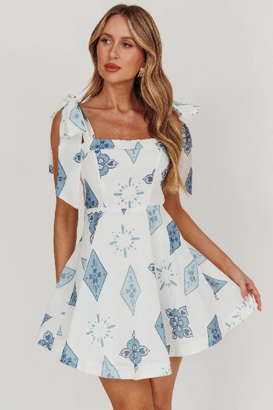 Midi Casual Dresses in Trendy Patterns​ Jeanie Tied Shoulder Mini Dress Blue