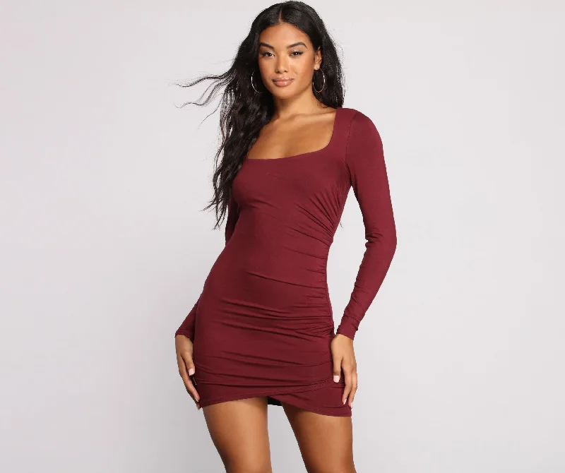 Striped Casual Dresses in Cotton Blend​ Break The Rules Ruched Knit Mini Dress