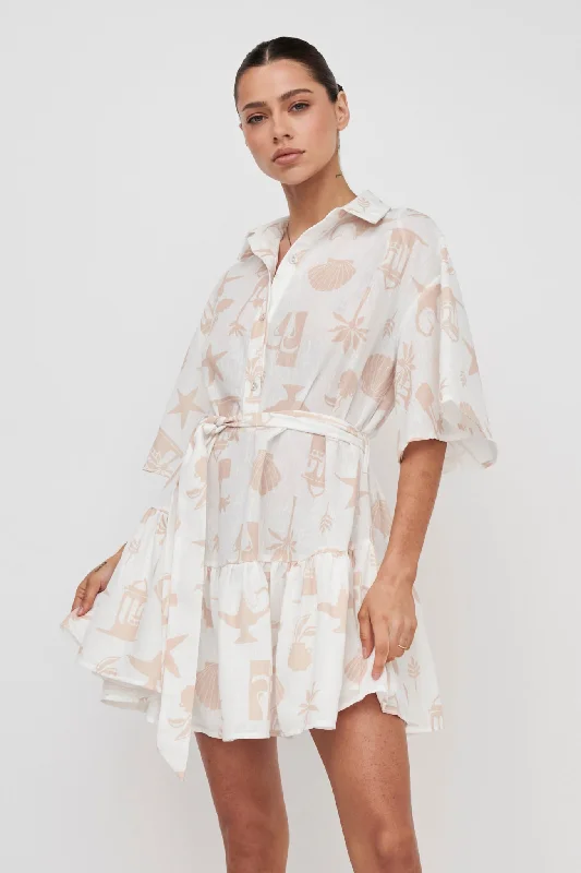 Plus - Size Casual Dresses for a Comfortable Fit​ Day Trip Waist Tie Collared Dress Beige