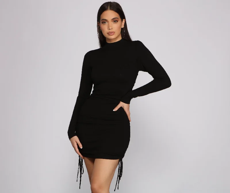 Outdoor Event Casual Dresses in Durable Fabrics​ Keeping Knit Real Ruched Mini Dress