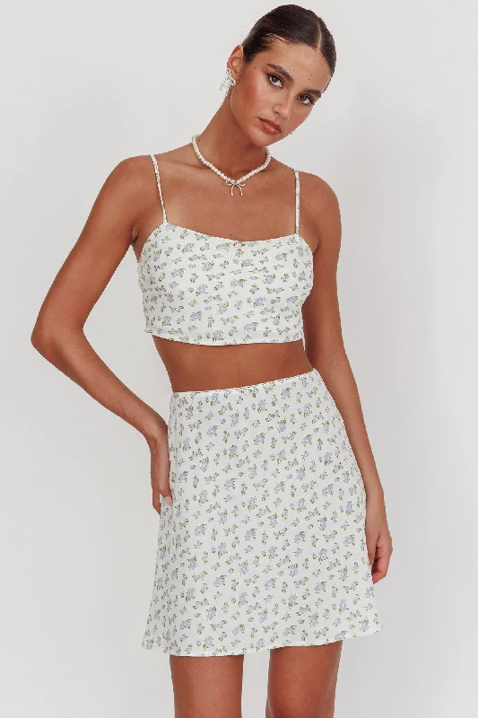 Striped Casual Dresses in Cotton Blend​ Miss Cupid Cami Crop Top Floral Ivory/Blue