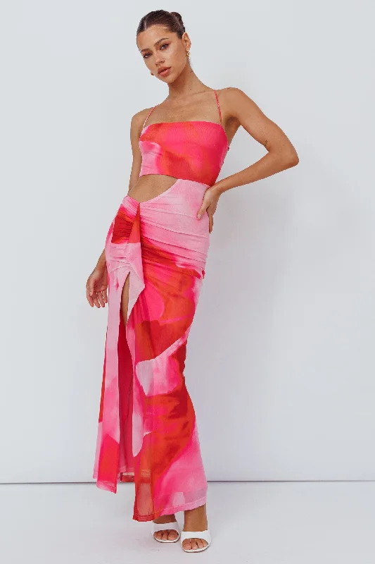 Spring - Season Casual Dresses in Fresh Colors​ Alejandre Cut-Out Tied Maxi Dress Print Pink