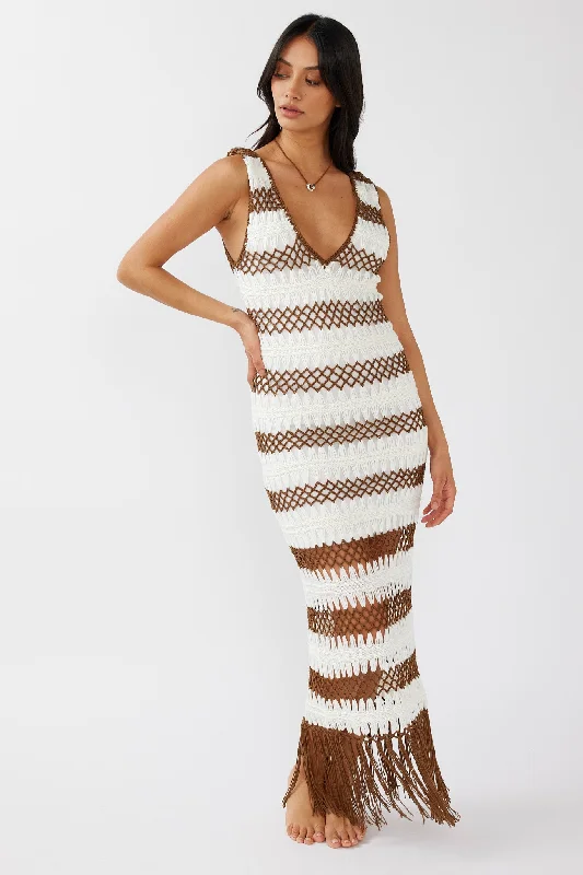 Baby Girl Casual Dresses for a Sweet Look​ Ximena Tassel Hem Crochet Midi Dress White/Mocha